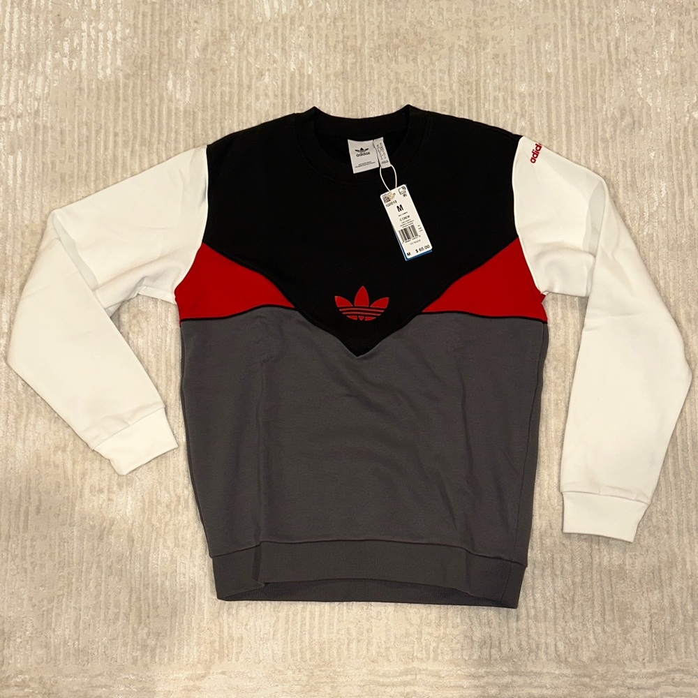 New Adidas Men's Tri-Color Crewneck Sweater